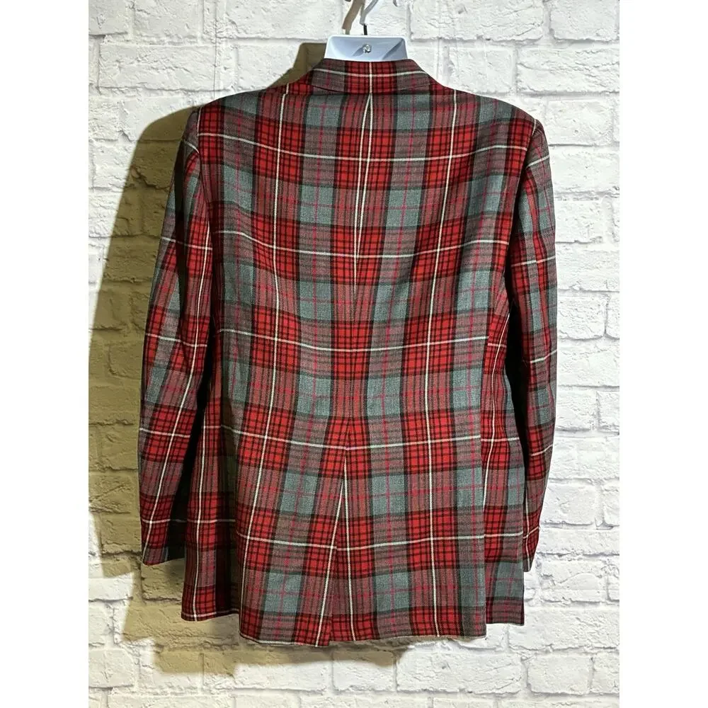 Vintage John Pomer Men’s Plaid Blazer Sport Coat Red Gray Size 44R USA